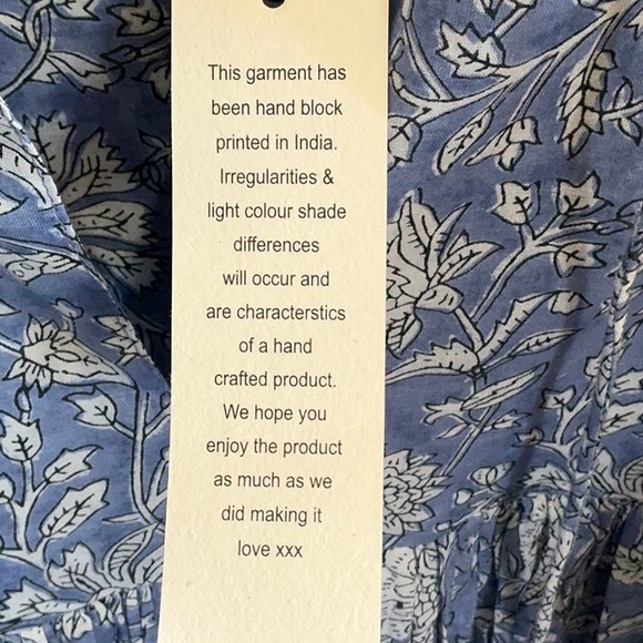 NWT Dolma Midi Dress blue ivory cotton print flowy bohemian L XL cool comfy - Picture 10 of 12